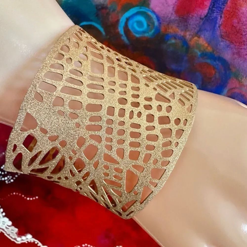 Gold-Tone Wide Cut-Out Statement Cuff Bracelet